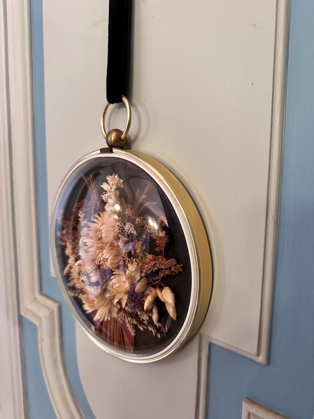 Belgian Vintage Dried Flower Art | Cideart Glass Dome Frame | Retro Wall Art