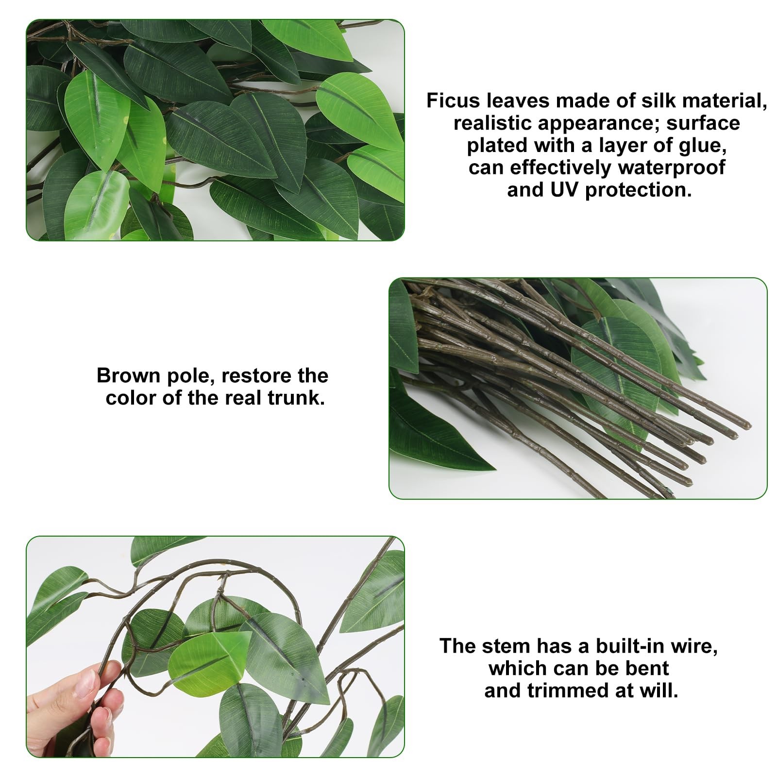 24PCS Artificial Ficus Leaves Branches Faux Ficus Tree Branches Artificial Gr…