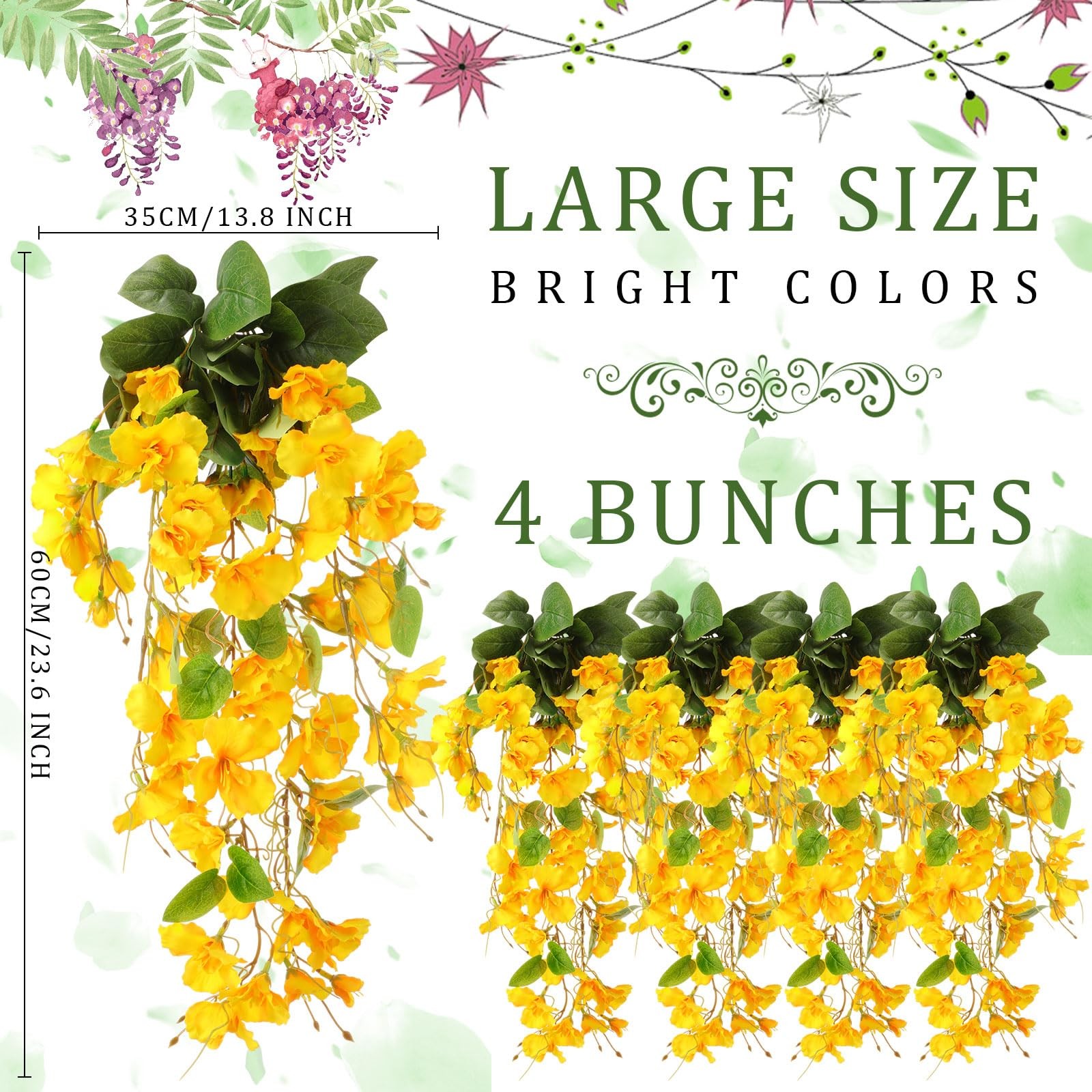 4 Pcs Artificial Hibiscus Flowers for Outdoors Spring Summer Decor Fake Hangi…