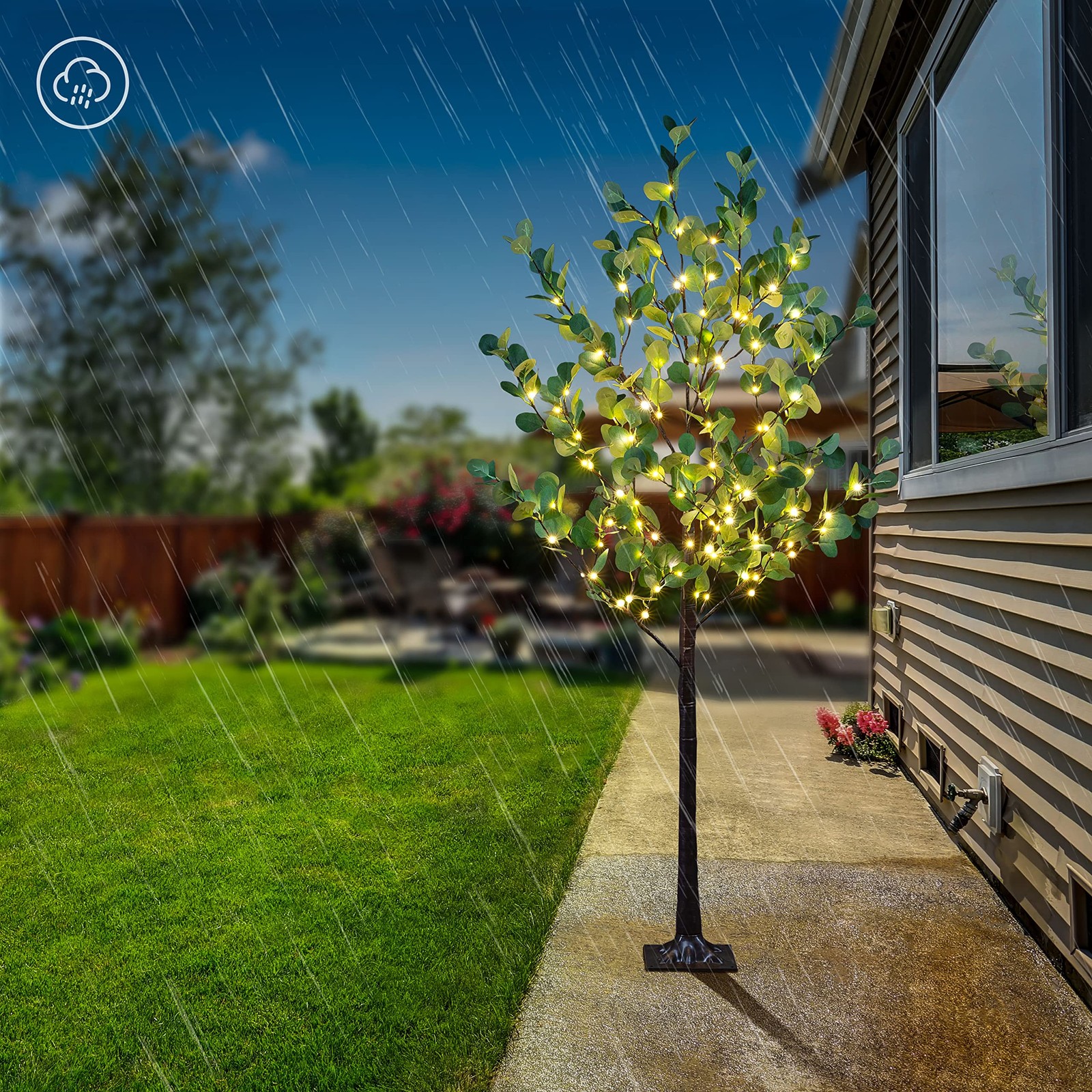 5FT Lighted Eucalyptus Tree 162L Warm White Artificial Greenery with Lights f…