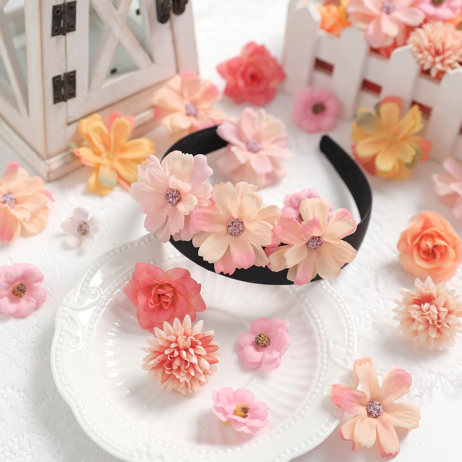 Small Artificial Flower Heads 2-4 cm, Fall Silk Faux Orange Peony Daisy Rose,…