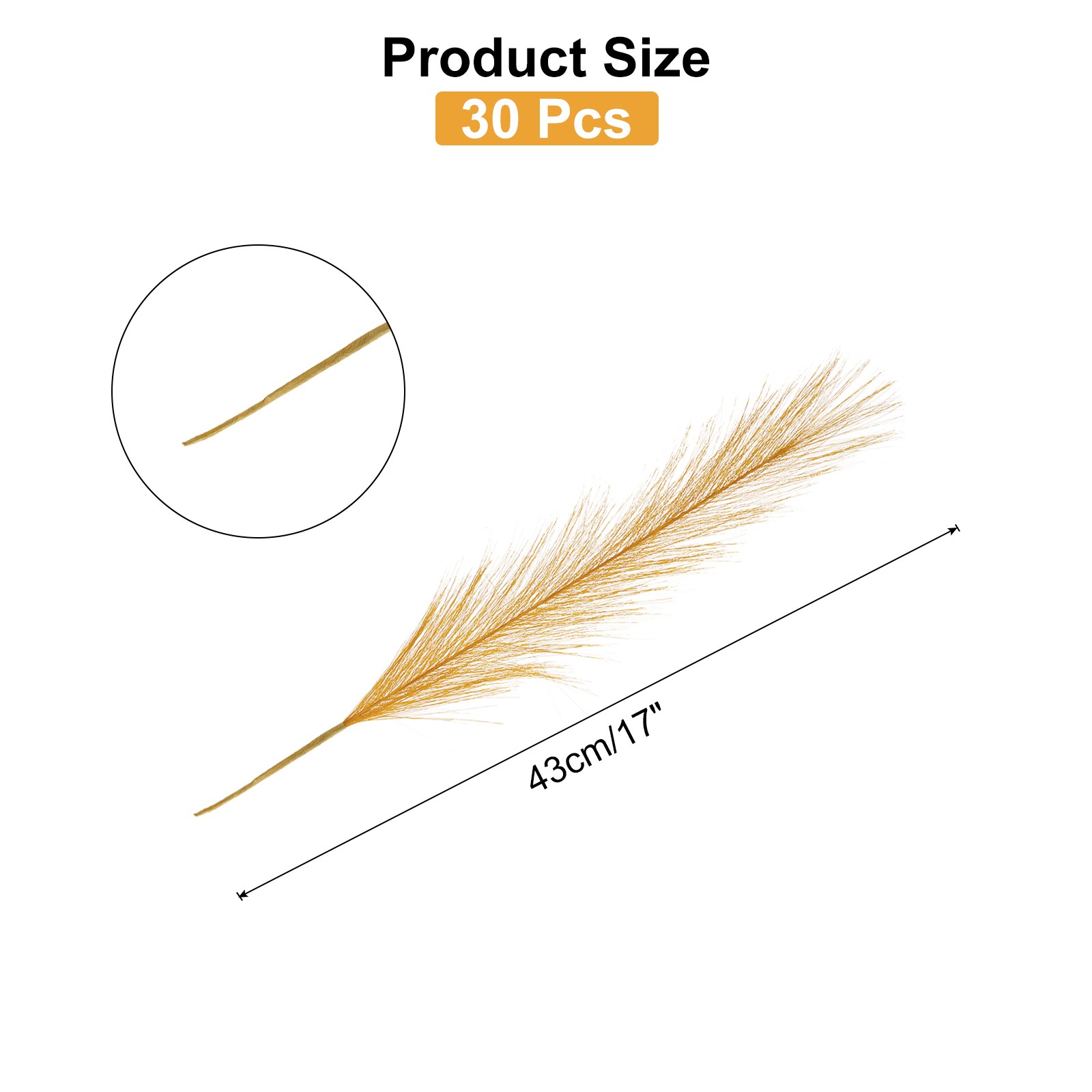 30PCS Faux Pampas Grass Decor, 17″/43cm Artificial Fluffy Grass Stems, Gold