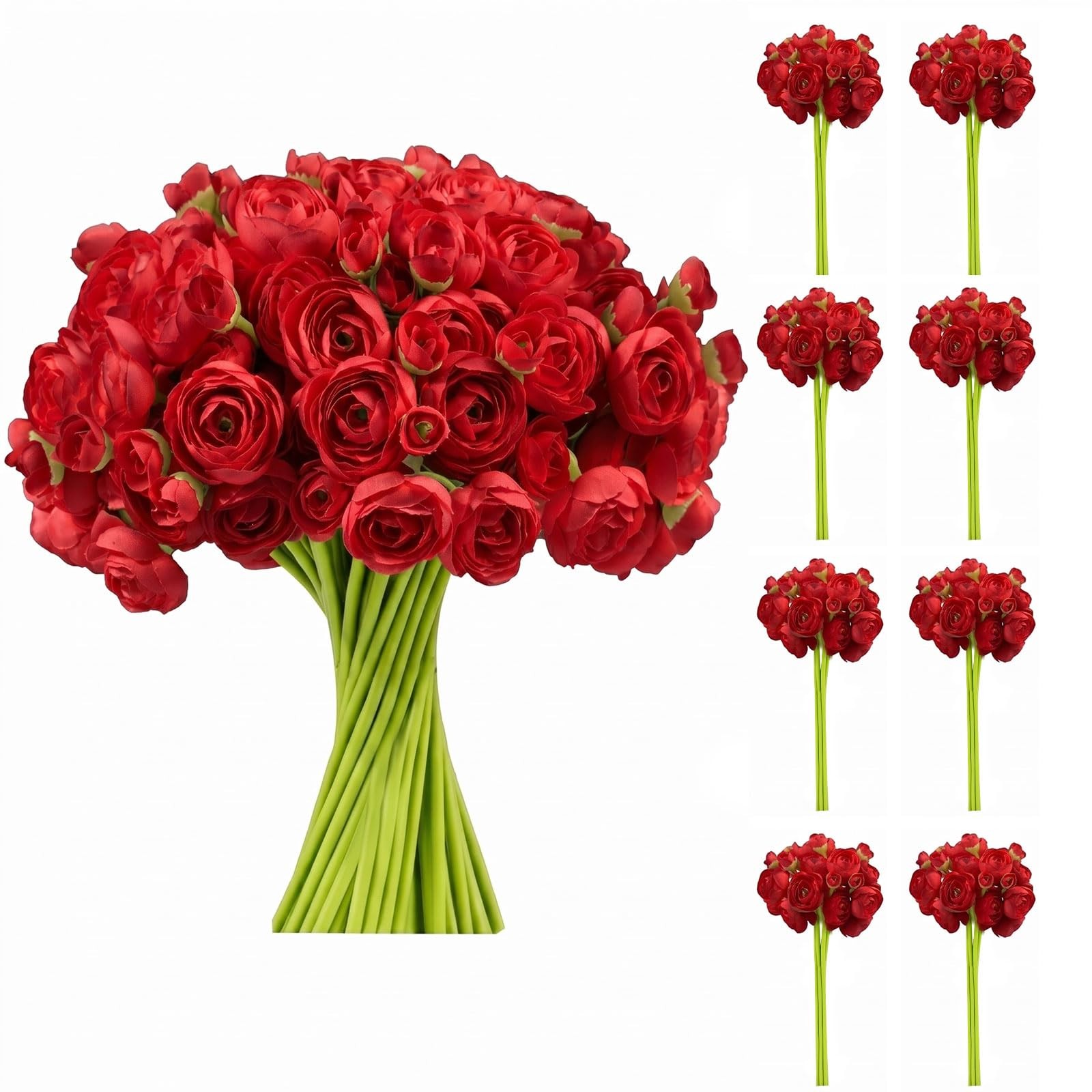 48 Pcs Ranunculus Artificial Flower,Red Faux Silk Mini Ranunculus Flowers Bul…