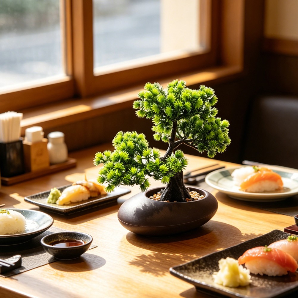 Green Artificial Pine Tree for Sashimi Plate Detailed Japanese Cuisine Decor