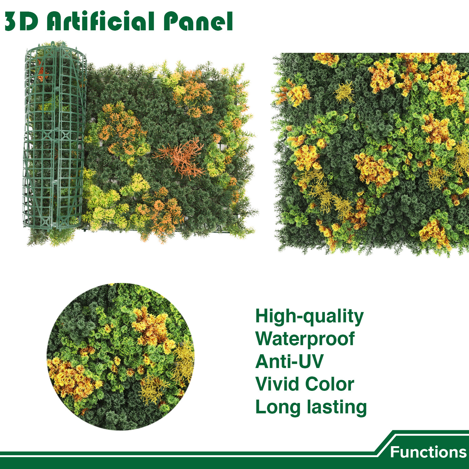 40″ Artificial Grass Mats 3D Mixed Plant Wall Ledge Decor For Home Festival #7