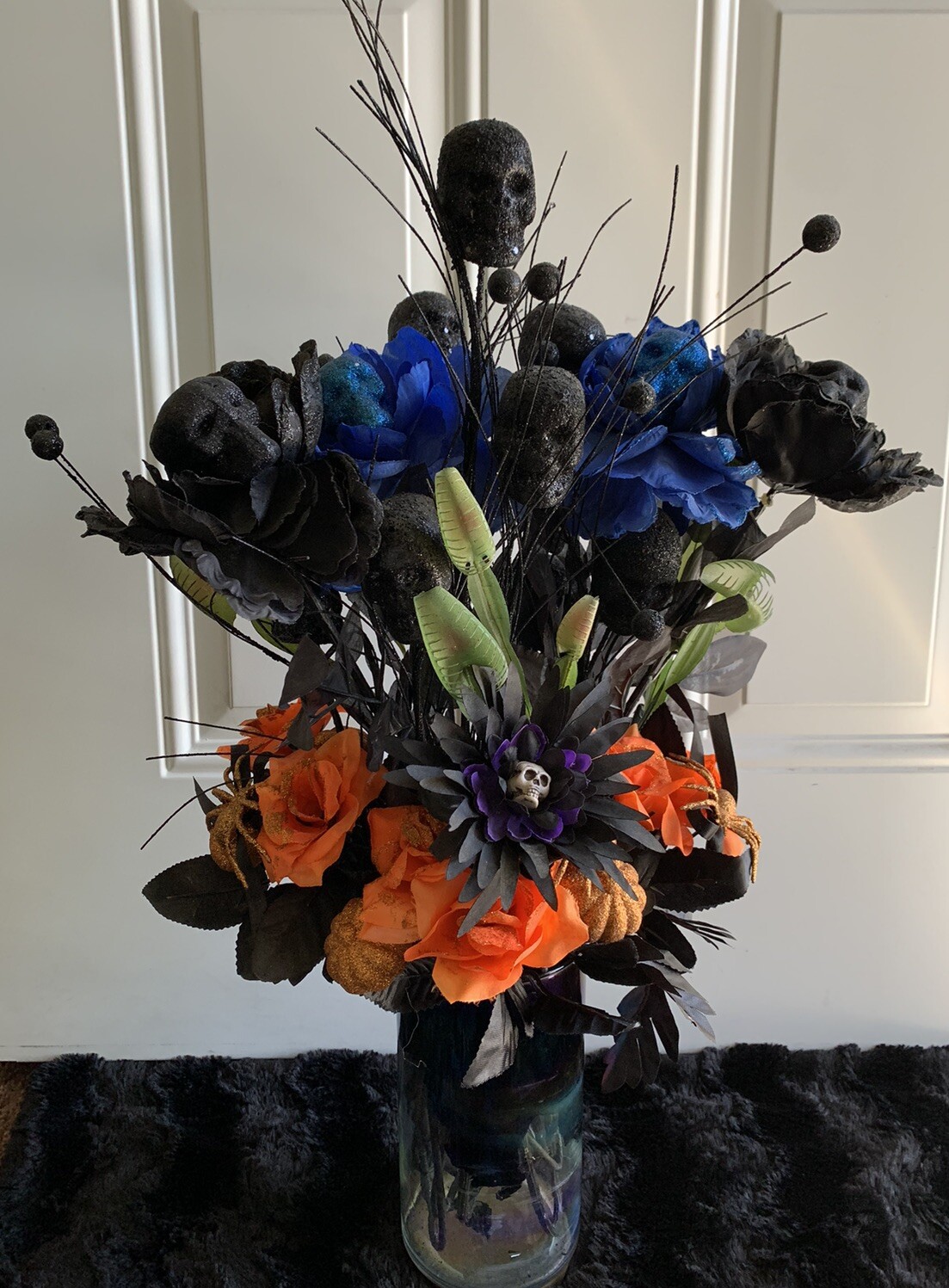 14 Pc Mixed Lot Halloween Artificial Black Rose Bouquet Gothic Flowers Decor