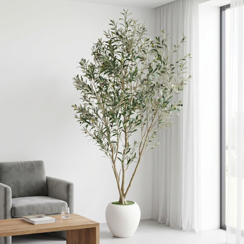 Artificial Olive Tree 8.2FT Tall Faux Plant with White Pot Indoor Decor