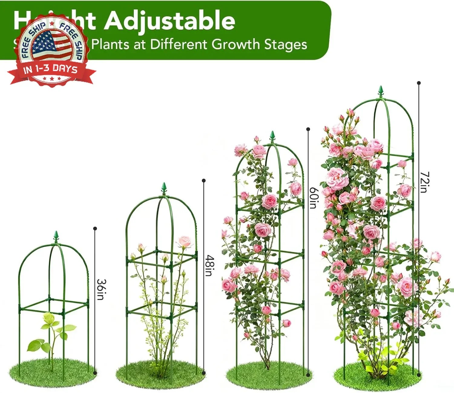 2 Pack Garden Obelisk Trellis for Climbing Plants, 72″ Metal Rustproof Rose Trel