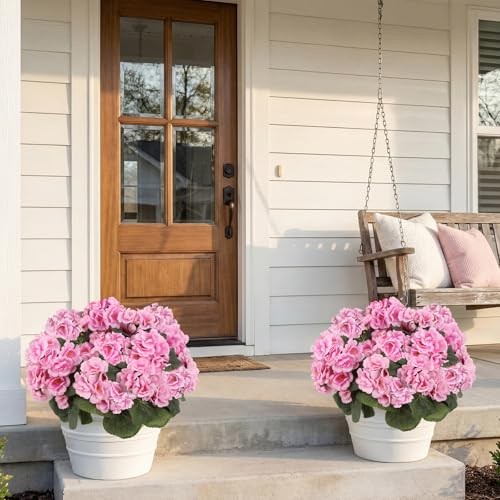 Artificial Geraniums for Outdoors 6PCS Silk Geraniums UV Resistant Faux Peach