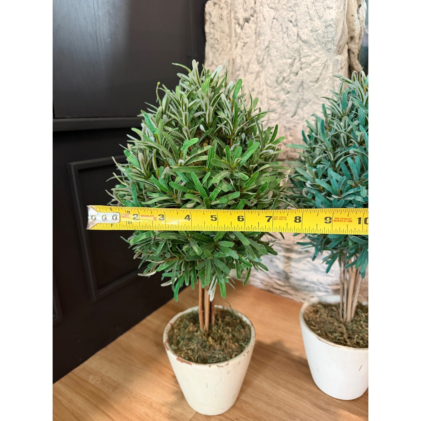 Set of 2 Artificial Olive Topiary Trees in Distressed White Pots 20 Inch Green