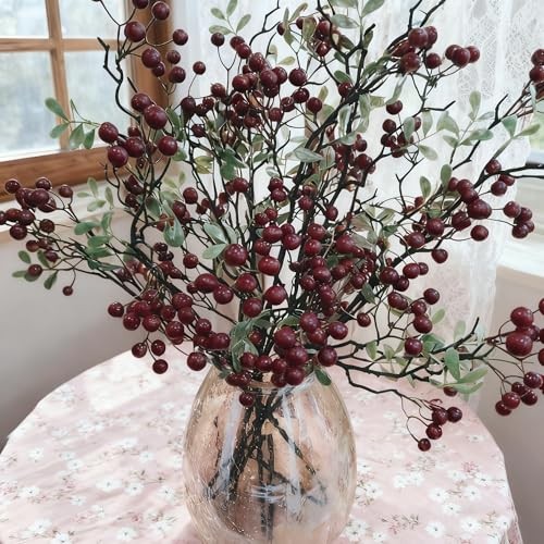 2-Pack 27.5 Inch Red Berry Stems,Artificial Red Branches, Bendable Faux