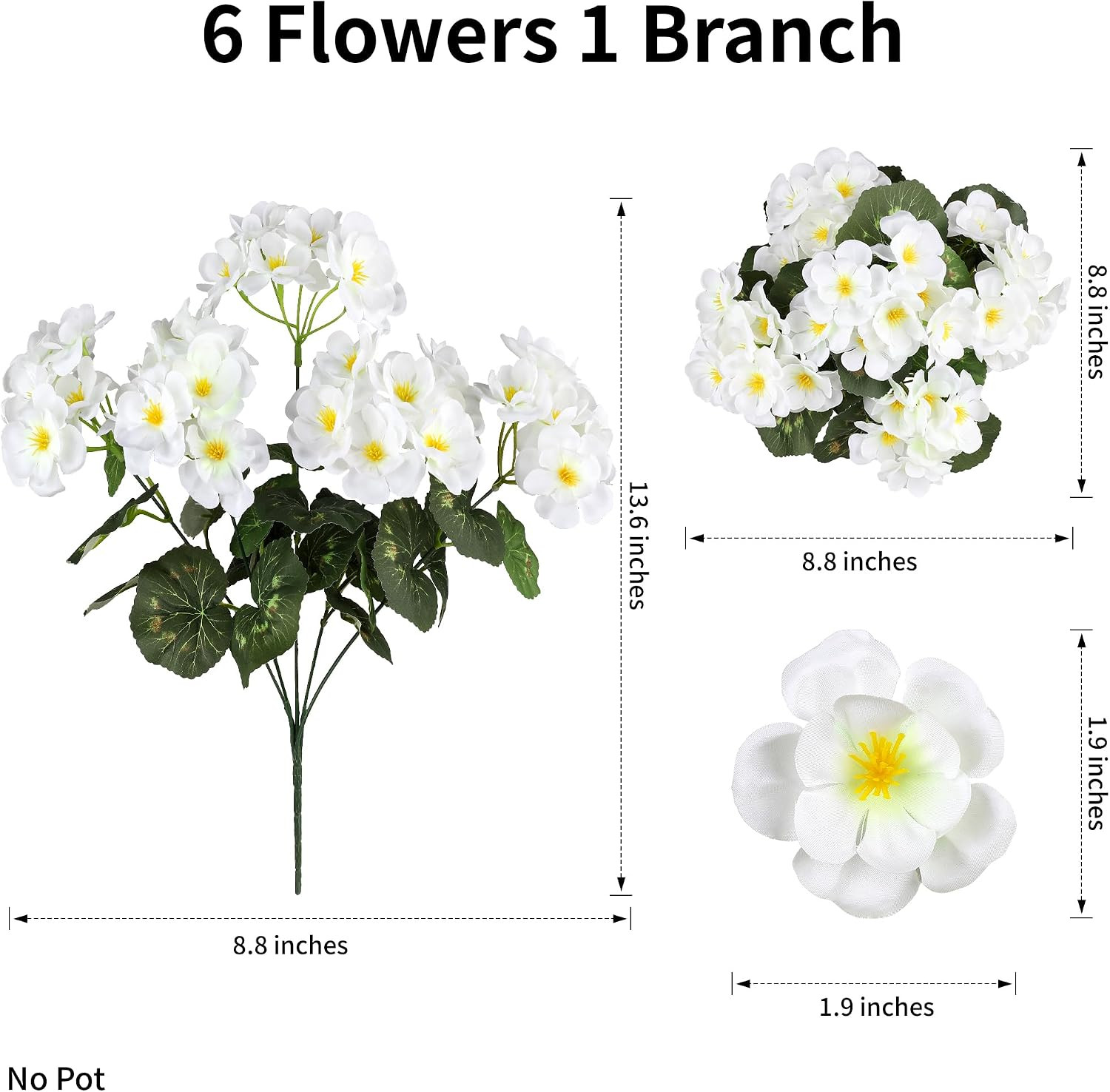 Geraniums Artificial Flowers for Outdoors, UV Resistant, White | Plastic Flowers