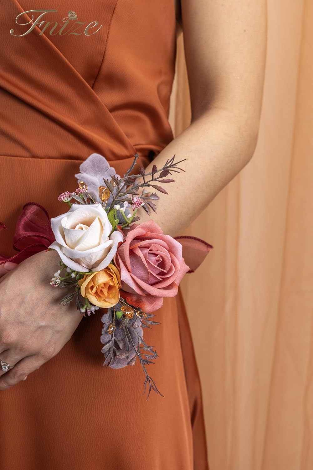 1 Set Orange Pink Corsage Boutonniere Artificial Rose Wrist Flower Wedding