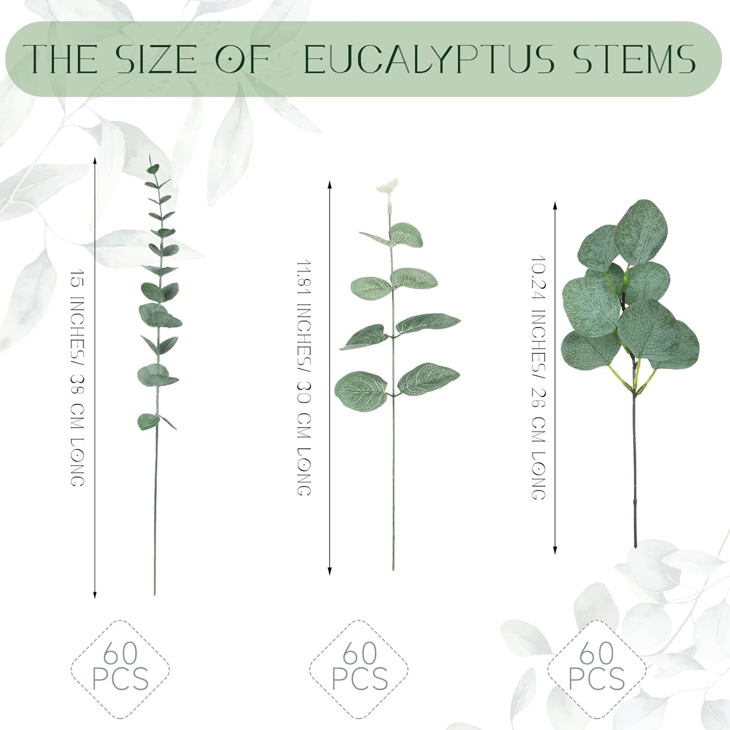 180 Pcs 3 Kinds Mixed Eucalyptus Leaves Stems Bulk Artificial Silver Dollar L…