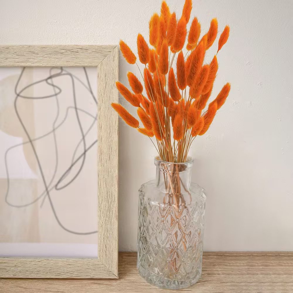 17 In. Artificial Orange Indoor/Outdoor Dried Lagurus Ovatus Bunny Tails Pampas