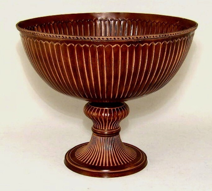 Compote Bowl Vase Brown Patina Finish on BRASS Fluted 12″Dia 10″High