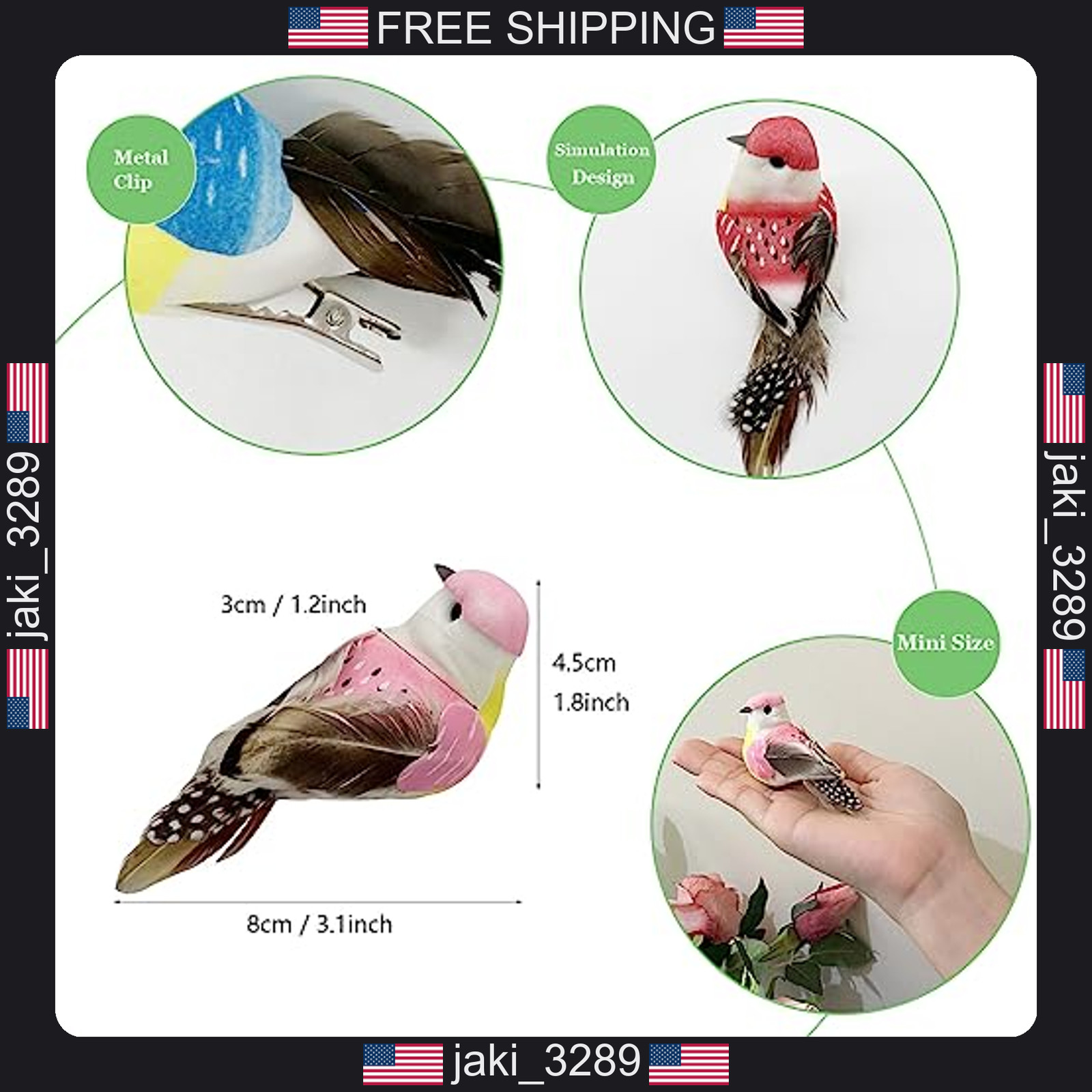 Lwingflyer 12pcs Small Feather Bird Clips for Spring Tree Wreaths Floral