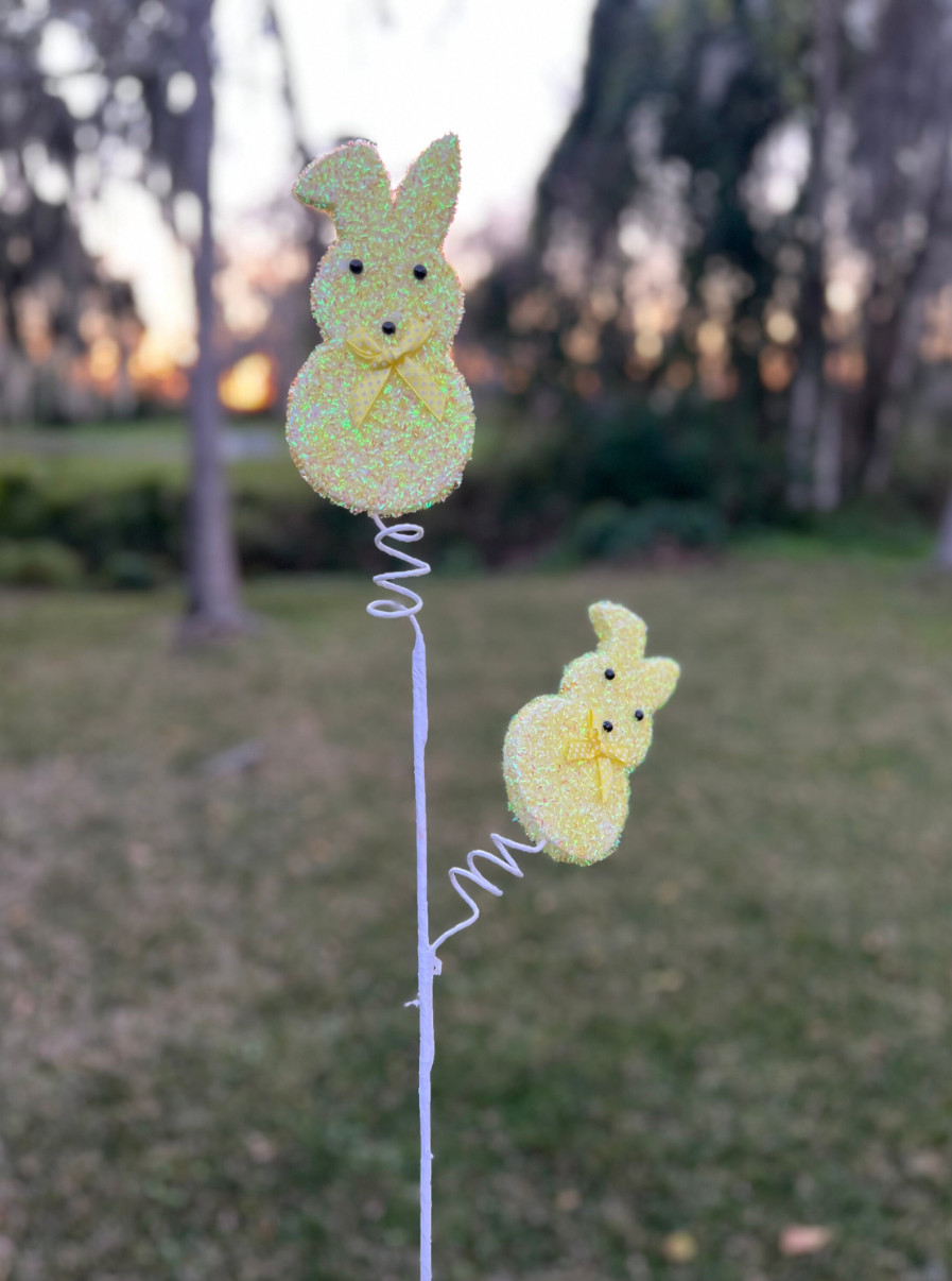 Sugared Bunny Peeps Spray Set of 3 Picks 27 Inch Easter Decor Spring Decor Craft