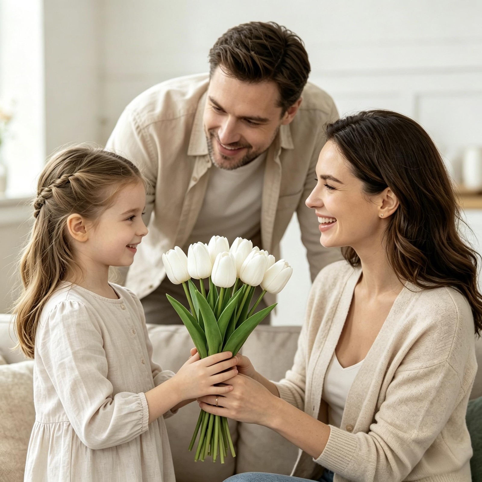 25 PCS White Tulips Artificial Flowers Real Touch Faux Bouquets Spring Wedding