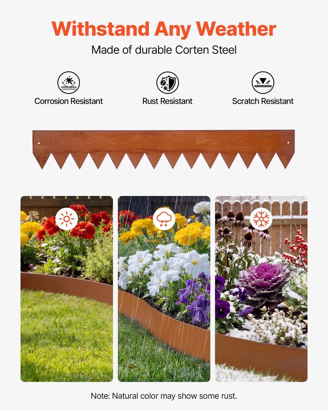 Corten Steel Landscape Edging, 6-Pack 40 x 6 Inch Metal Edging for Landscaping w