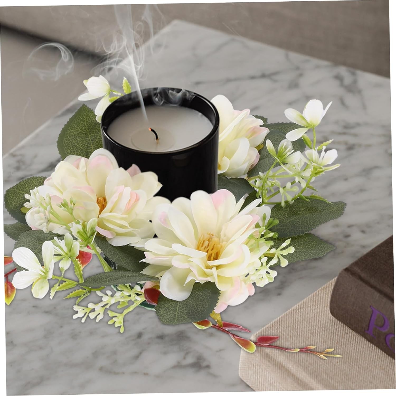 Artificial Floral Candle Ring Wreath Pillar Candles Wedding Party Decoration