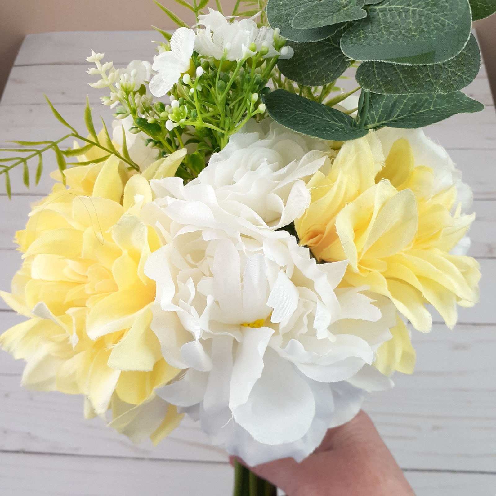 Flower Bouquet Spring Floral Decor Wedding Romantic White Yellow F11