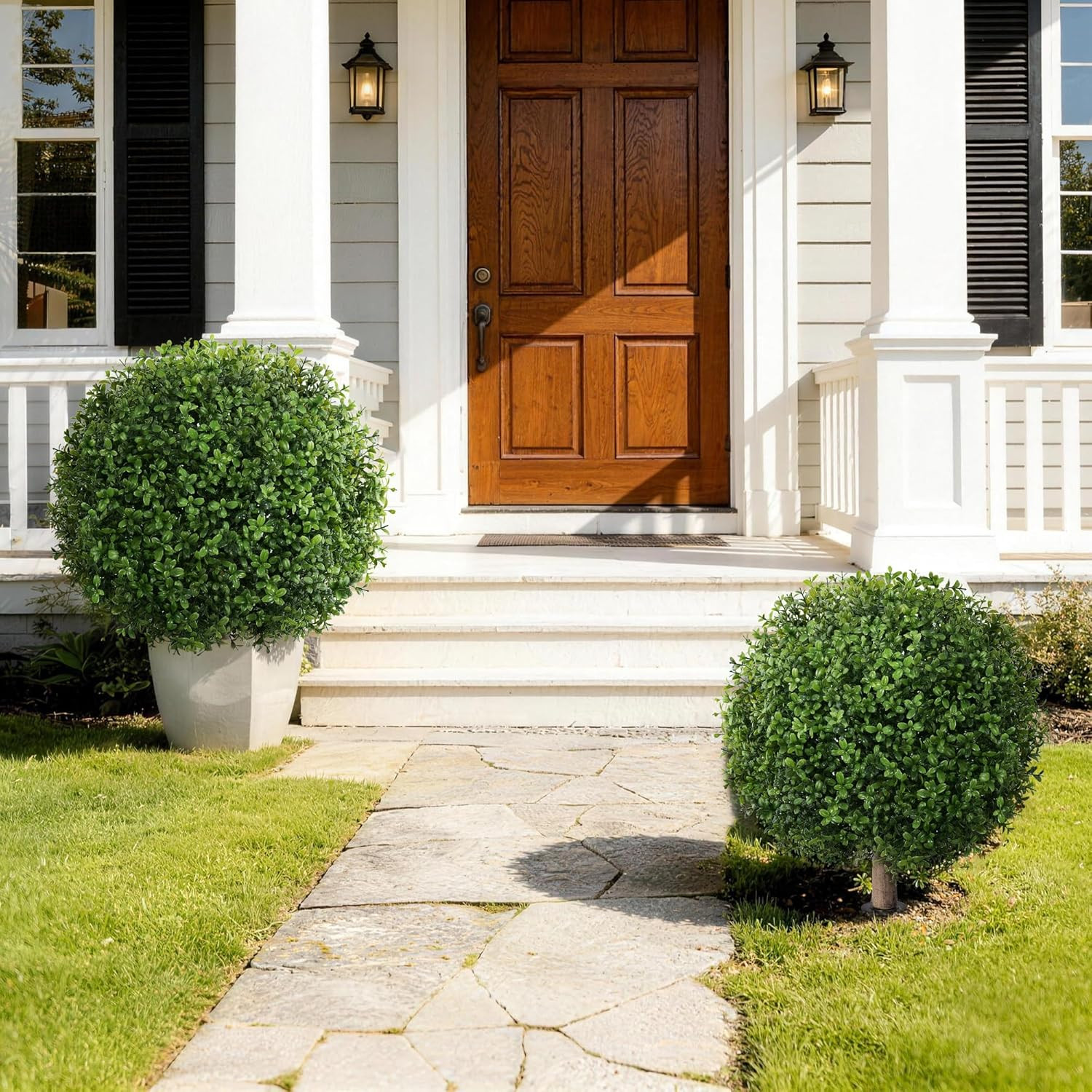 Set of 2 UV Resistant Artificial Eucalyptus Topiary Balls for Outdoor Decor
