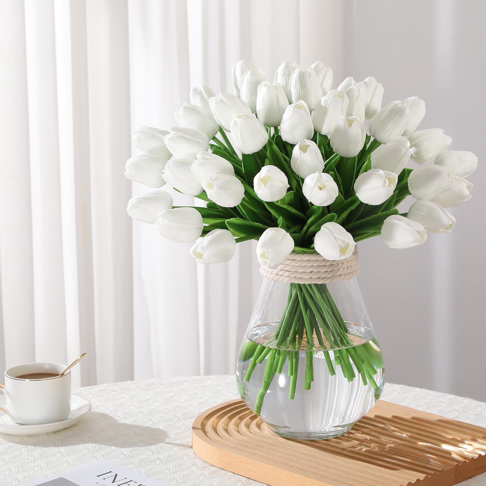 30 PCS White Artificial Tulips PU Faux Flowers Real Touch For Valentines Day