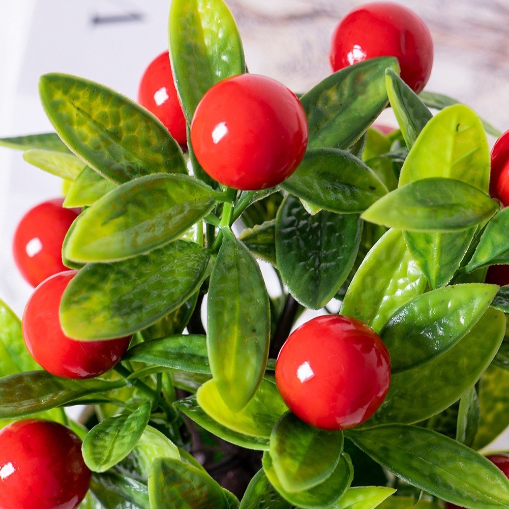 Small Artificial Fruit Tree Plastic Potted Plant for Home Office Decor