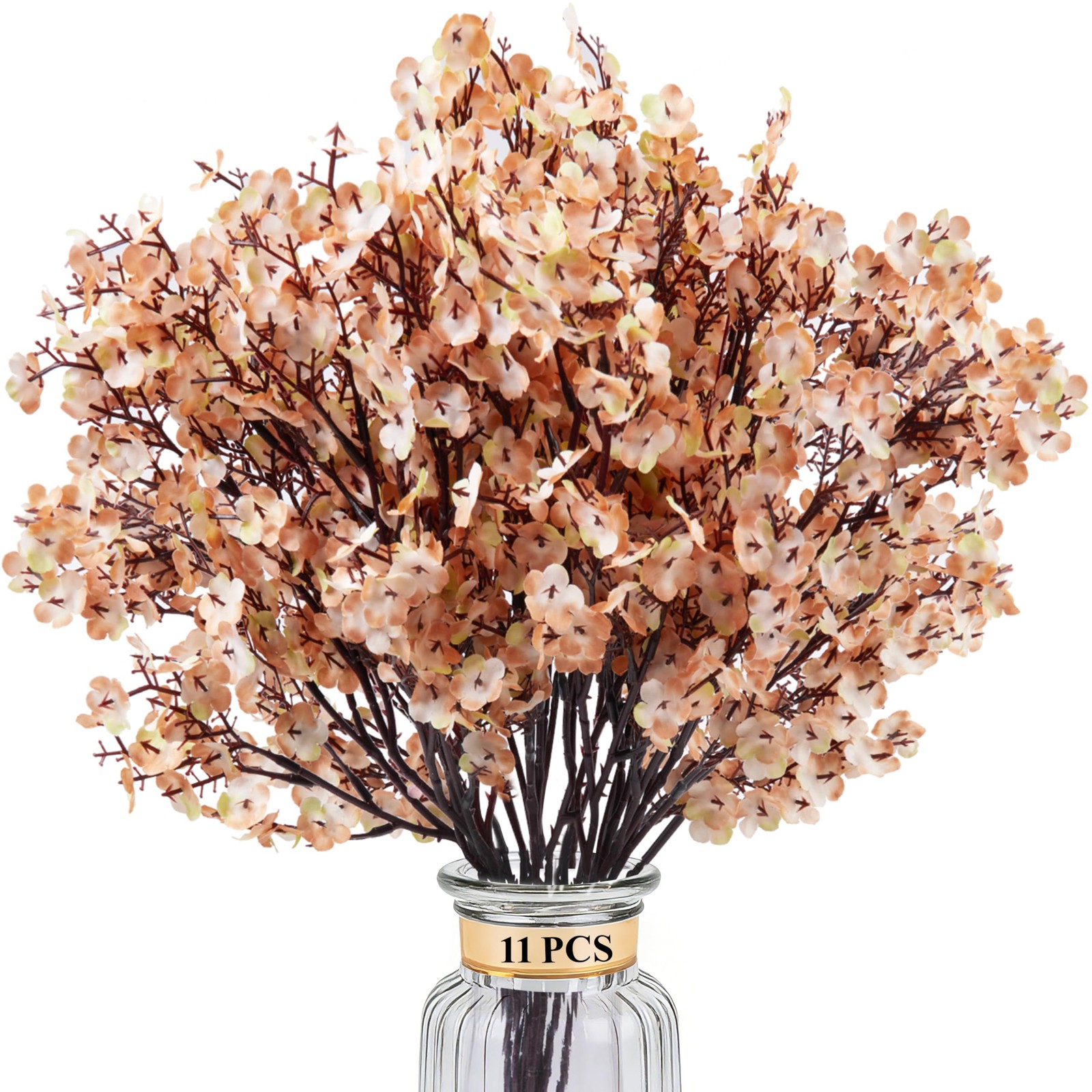 11 PCS Light Brown Artificial Babys Breath Flowers Silk Gypsophila Bouquet