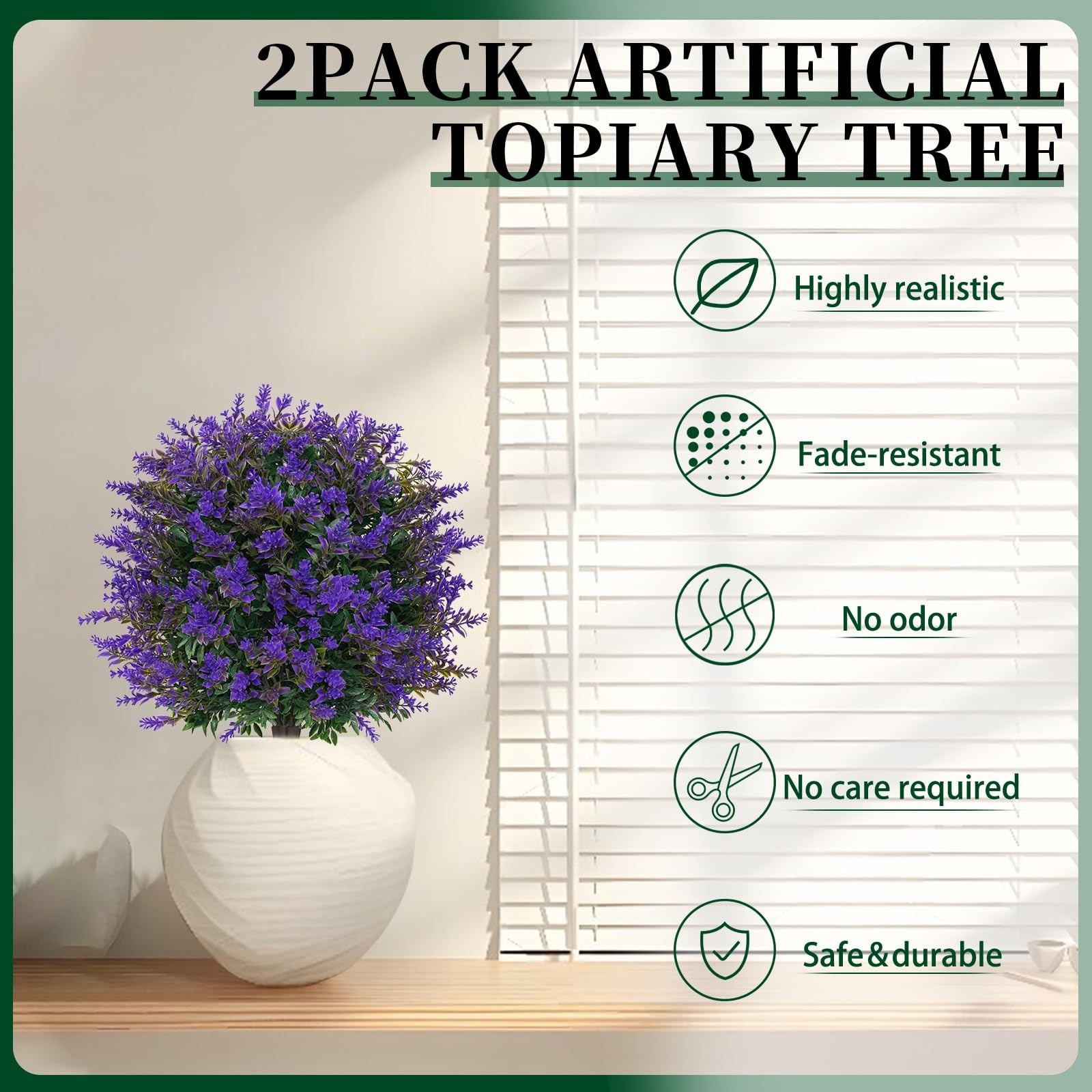 Set of 2 UV Resistant Artificial Lavender Topiary Balls – Faux Boxwood Shrubs fo