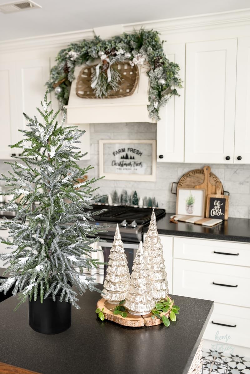 3FT Snow Flocked Artificial Norfolk Pine Tree in Pot, Real Touch Artificial T…