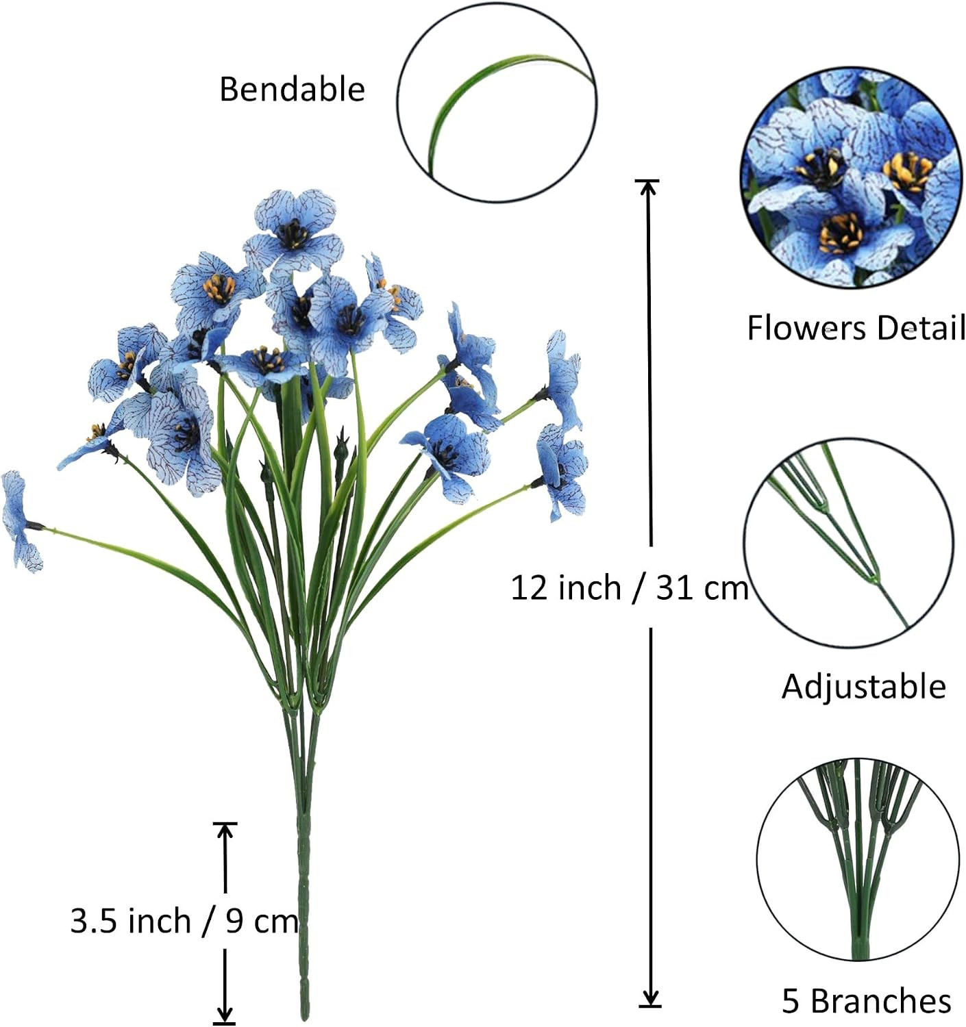 12 Bundles Blue Artificial Flowers for Home Décor, No Fade Faux Flowers Fake …