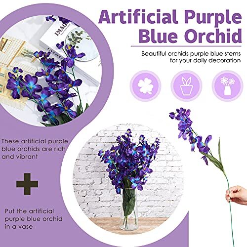 27 Inches Artificial Purple Blue Orchid Faux Flowers Purple Orchids Silk Flow…
