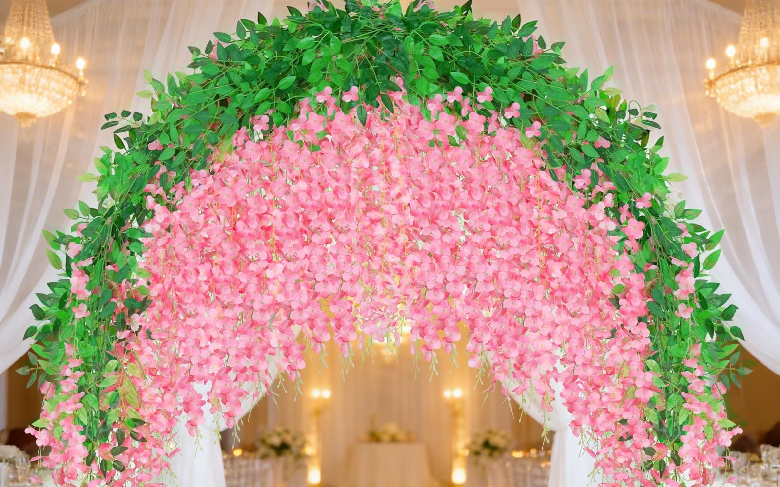 100 Pack Pink Wisteria Hanging Flowers Garland – Faux Floral Decor 3.6 Ft Each
