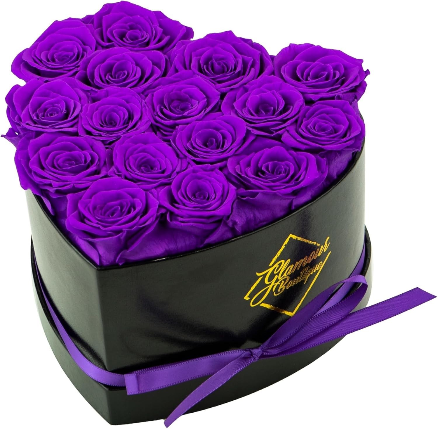 16 Purple Roses in Heart Shape Box – Eternal Love Gift