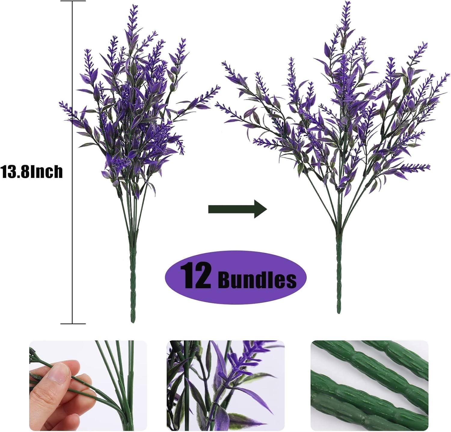 Vibrant Purple Artificial Lavender Flowers – 12 Bundles for -Round Beauty