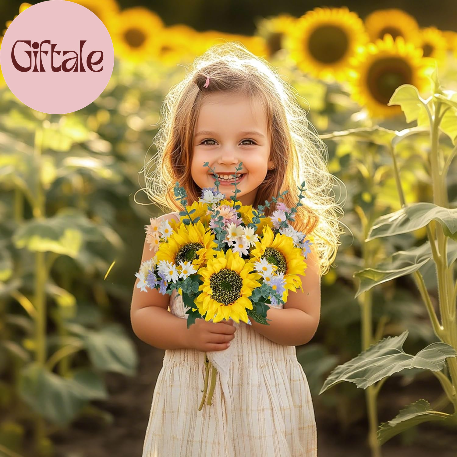 Sunflower Fake Flowers in Vase: Sunflowers Artificial Flowers with Vase for Tabl