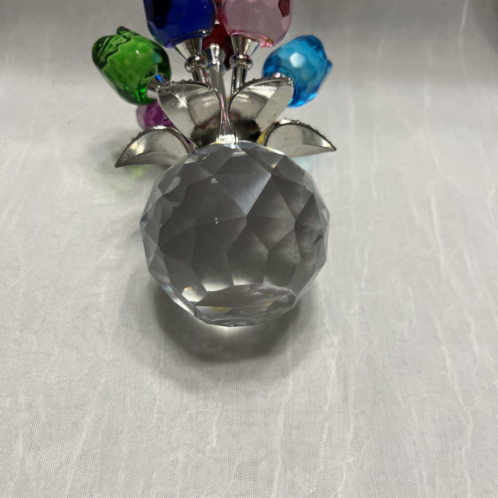 Colorful Rose Flower Crystal Figurines with Vase, Bouquet Flowers Ornament
