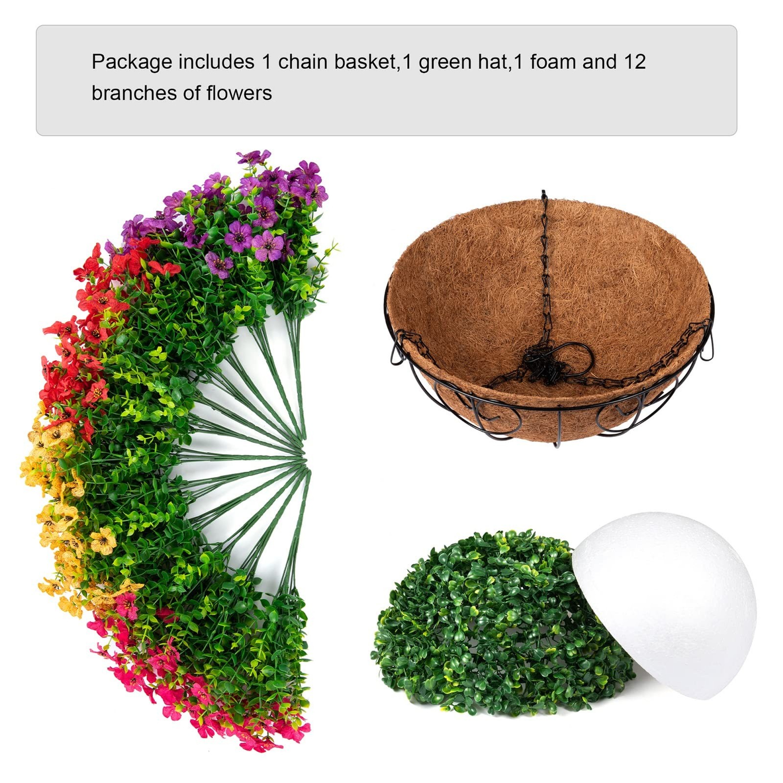 1PC Artificial Hanging Flower Basket Daisy Eucalyptus UV Resistant Outdoor Home