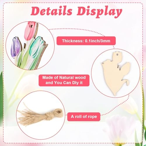 36pcs Spring Tulip Wooden Hanging Ornaments, Butterfly Flower Spring Tree