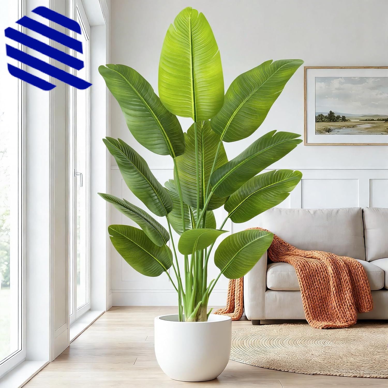 Lifelike Bird of Paradise Artificial Plant 5ft Faux Banana Leaf Tree w 12 Trunks