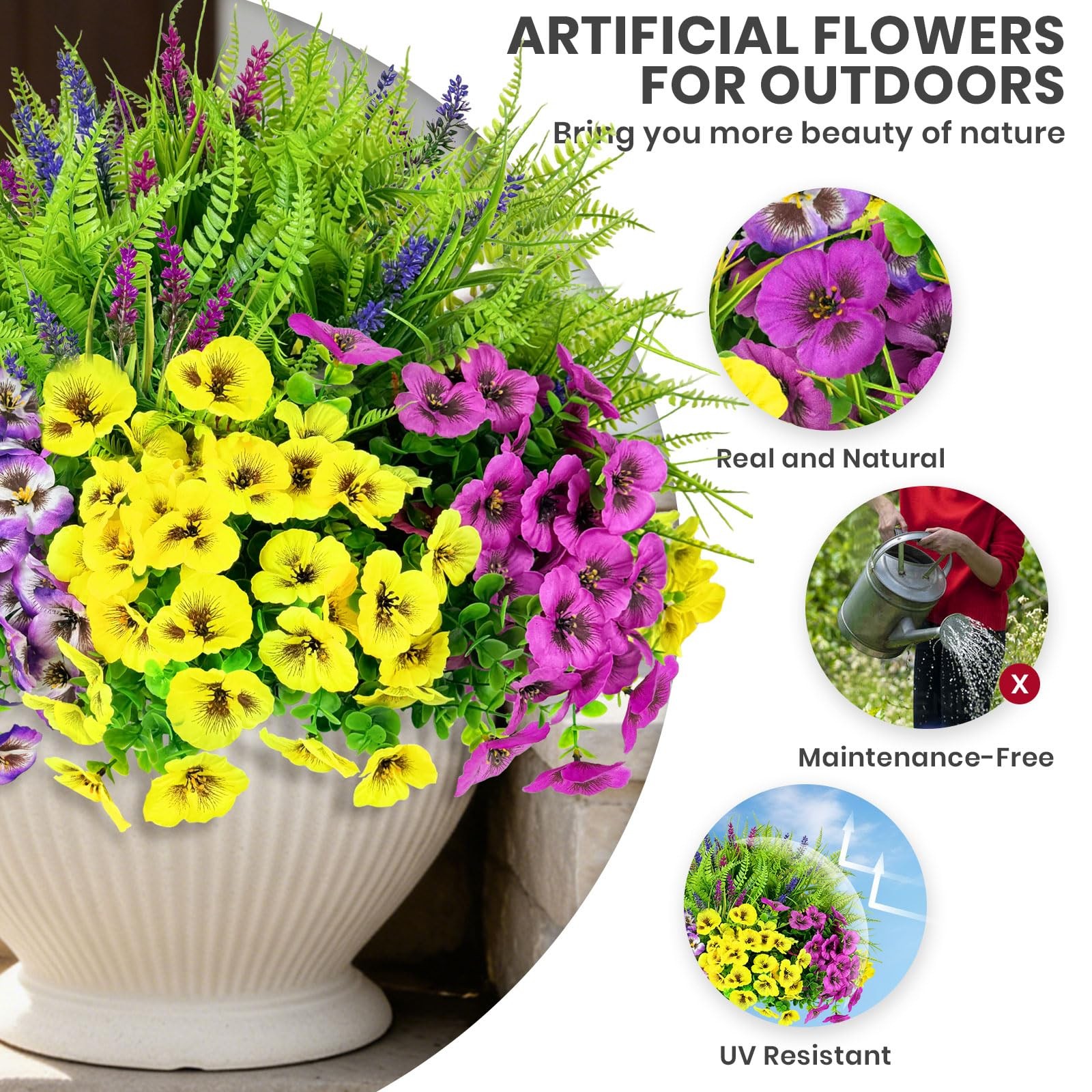 20 Bundles Artificial Flowers Fake Plants for Outdoors Decor-3 Colors