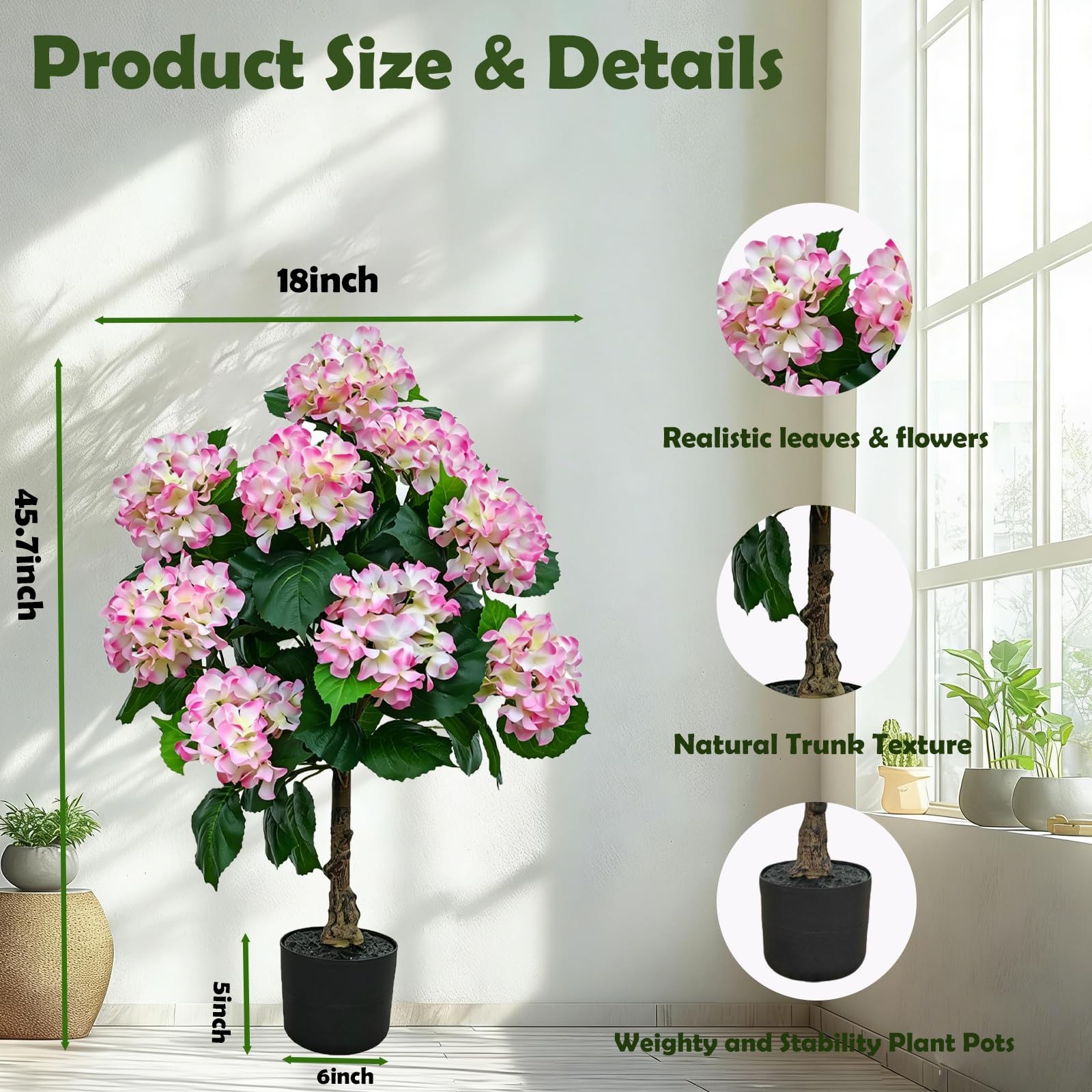 2PACK Hydrangea Artificial Trees Indoor Outdoor,3FT Potted Artificial Plants …