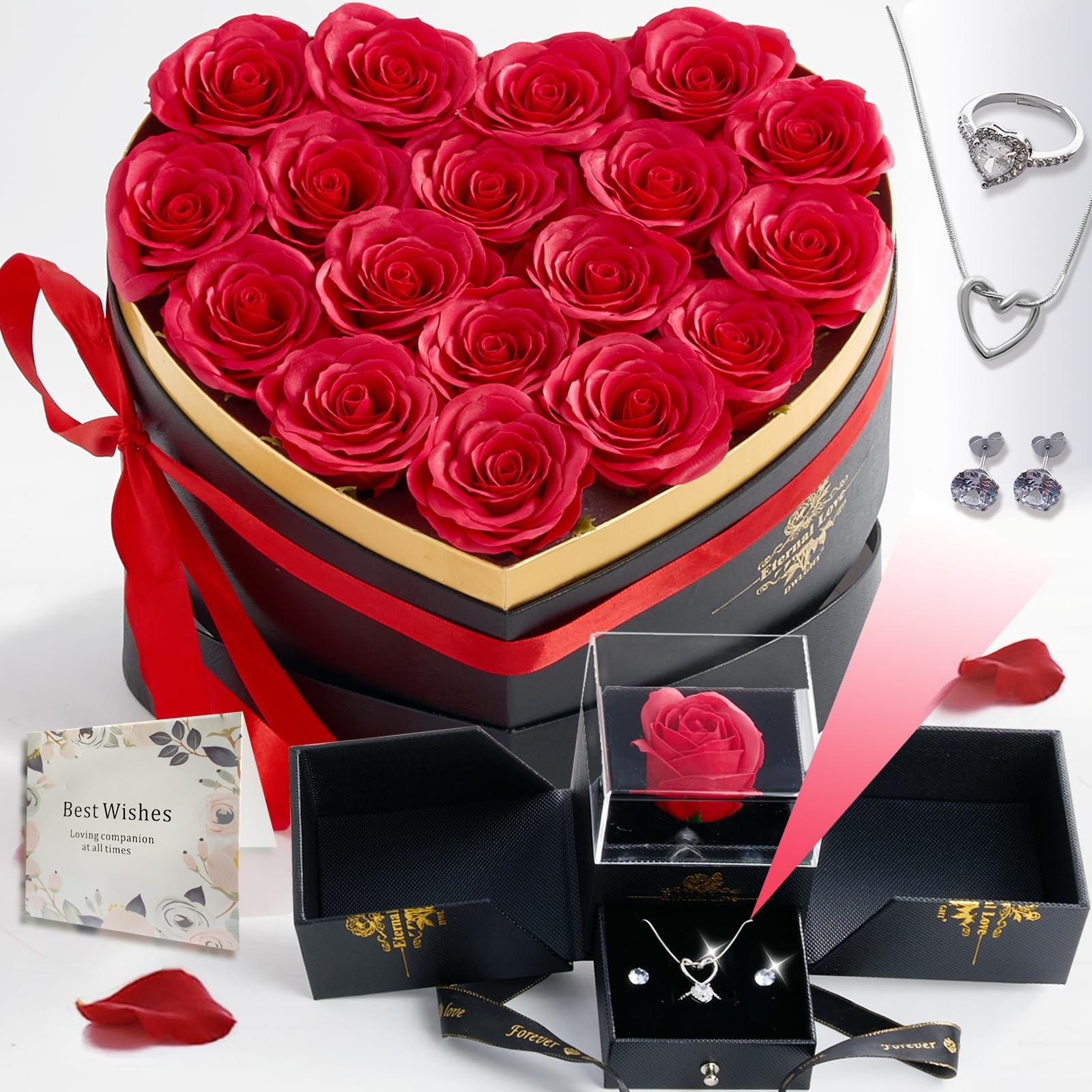 Artificial Forever Preserved Flowers & Preserved Roses with Necklace Ring Ear…