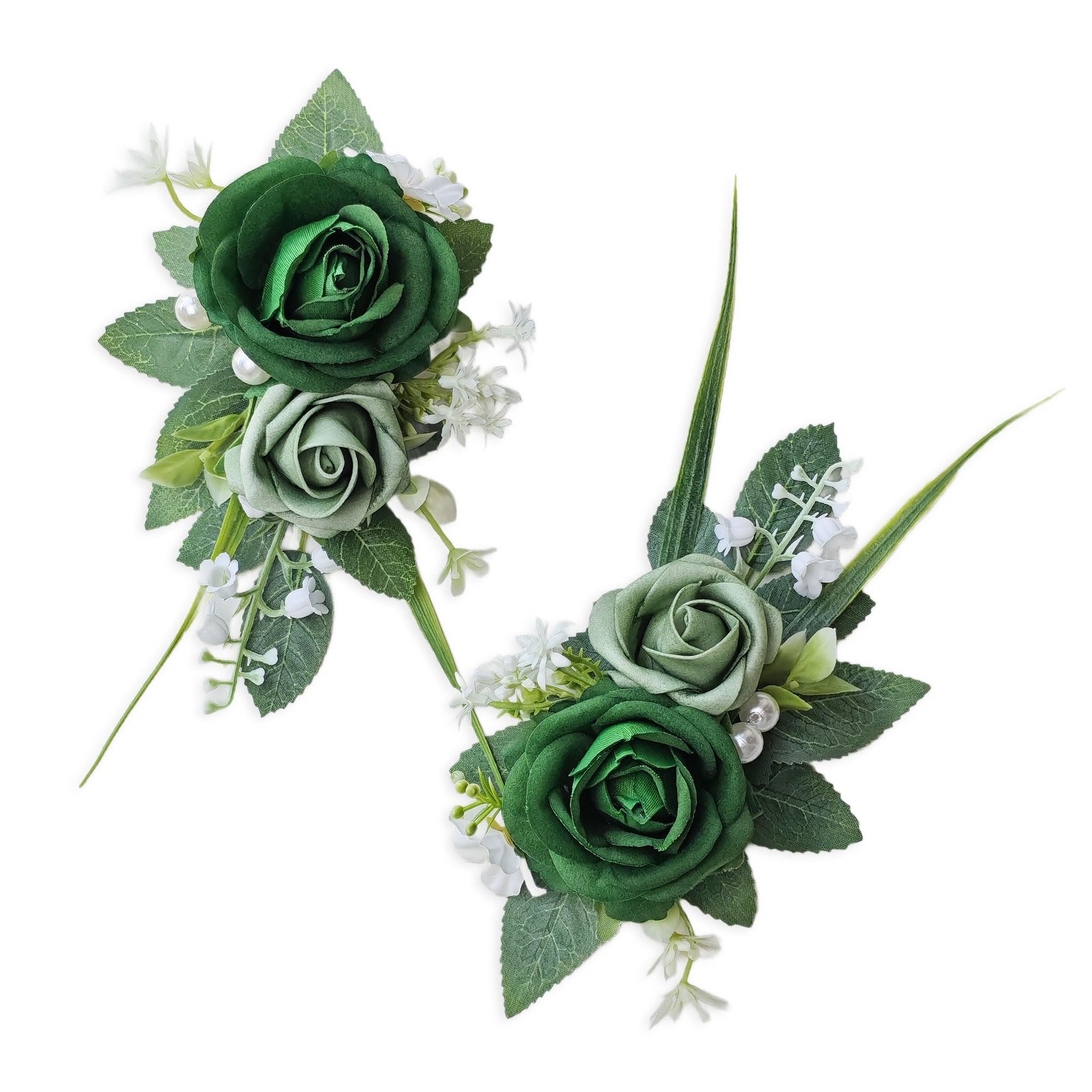2 PCS Boutonniere Men Suit Decor Flower Groom Groomsmen Green Wedding Prom