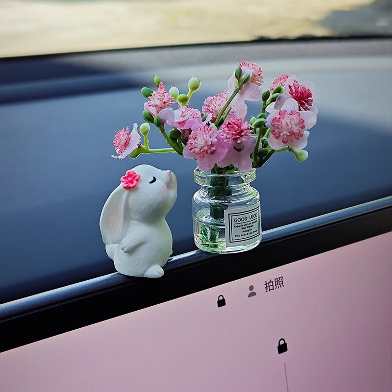 Cute Mini Bunny Flower Car Dashboard Decorations Interior Accessories Funny Gift