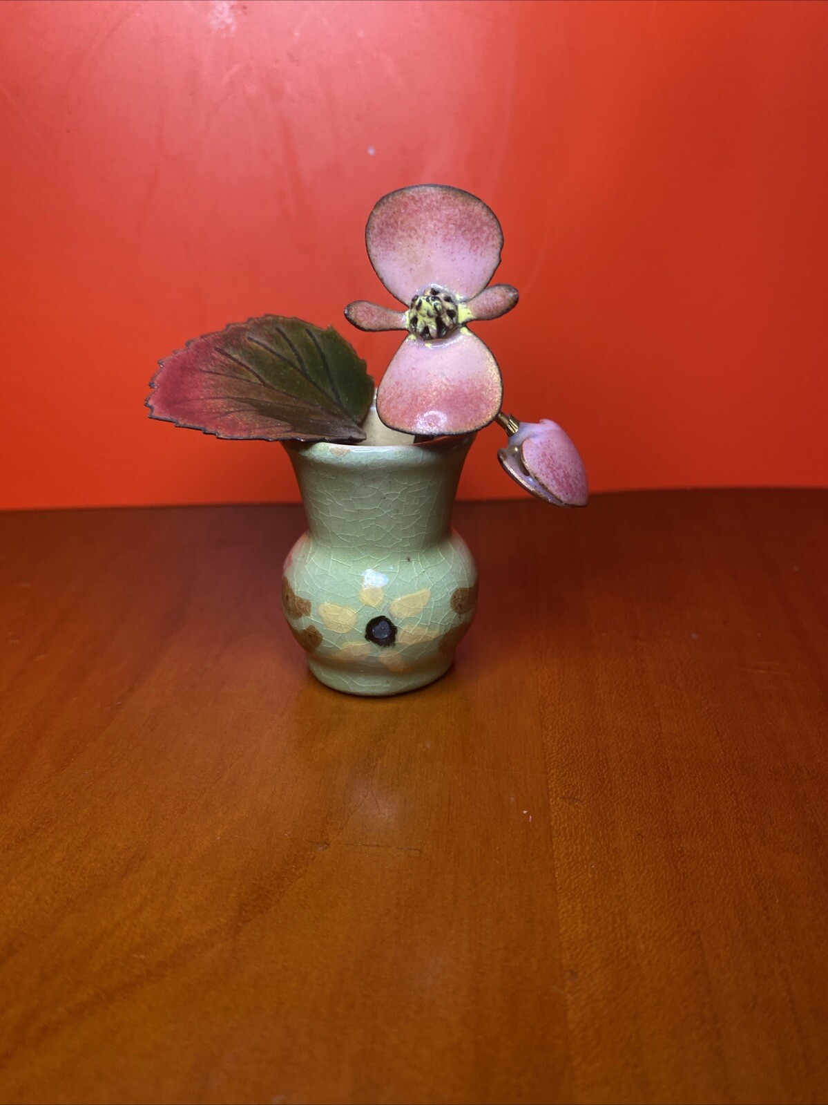 Mini Enamel & Metal Floral Arrangement in Glazed Planter