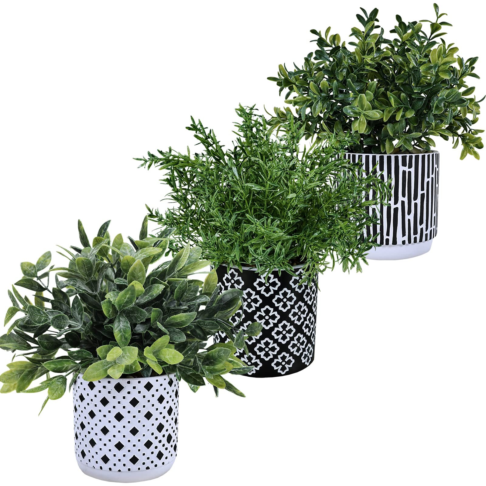 3-Pack Artificial Potted Plants – Faux Eucalyptus, Rosemary, Boxwood Greenery…