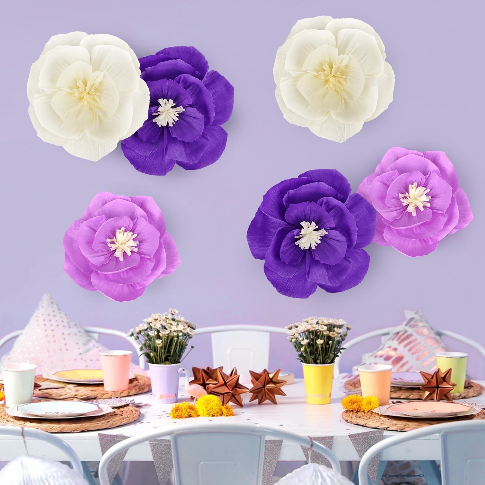 6 Pcs Purple Paper Flowers Decorations for Wall Artificial 3D Florals Wall Ba…